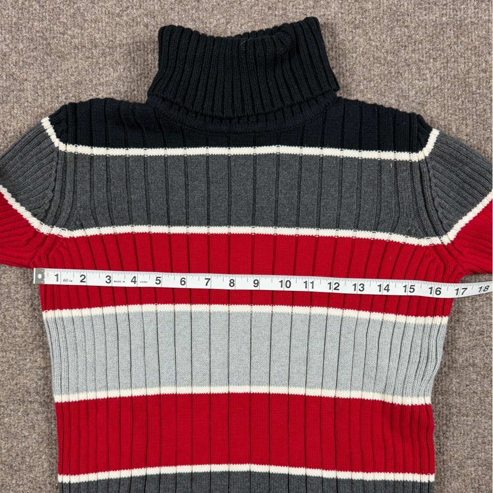 Vintage Black Grey Red Ribbed Striped Knit Turtleneck Sweater Women’s S 90s Y2K - Picture 7 of 7